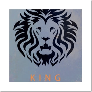 'KING' Lion Head - Black 'n' Blue Posters and Art